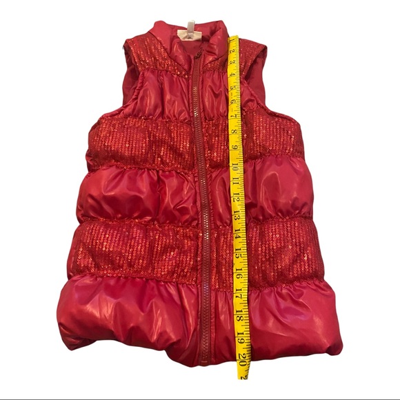 Red Sequined Puffer Zip Jacket Vest Sz S - Picture 4 of 6